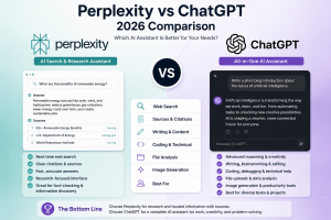 Perplexity vs ChatGPT comparison 2026 showing AI search citations writing coding file analysis and productivity features