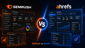 Semrush vs Ahrefs comparison 2026 showing SEO tools, keyword research, backlinks and analytics